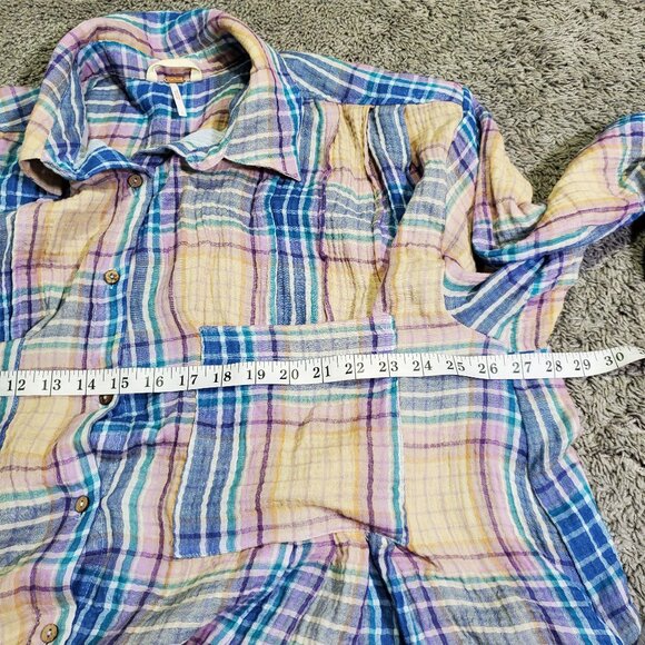 Free People Plaid Mini Dress in Blue and Tan - Picture 7 of 12